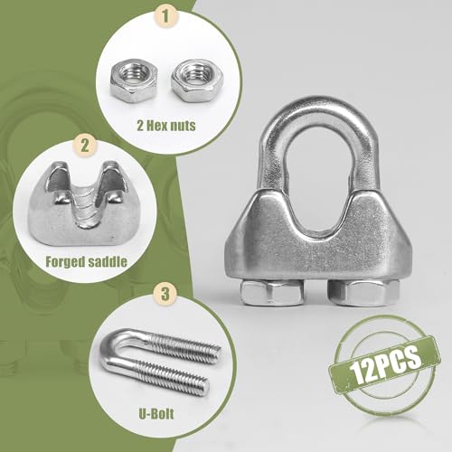 12pcs M3 Wire Rope Clamp, 1/8 inch Cable Clamps Stainless Steel Wire Rope Clips - size: M3