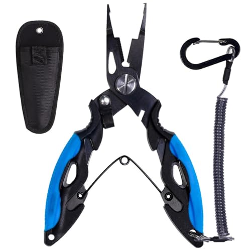 Titanium Coated Micro Fishing Pliers Precision Split Ring Pliers for Ultralight Fishing with Storage Pouch & Lanyard Blue - color: Blue