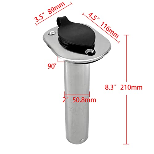ISURE MARINE 2PCS Boat Stainless Steel Polished Fishing Rod Holder Flush Mount 15/30/90 Degree Casting Flange with Rubber Cap, Liner, Gasket PVC Cap and Inner Tube for Marine Yacht Kayak - color: 2pcs 90°