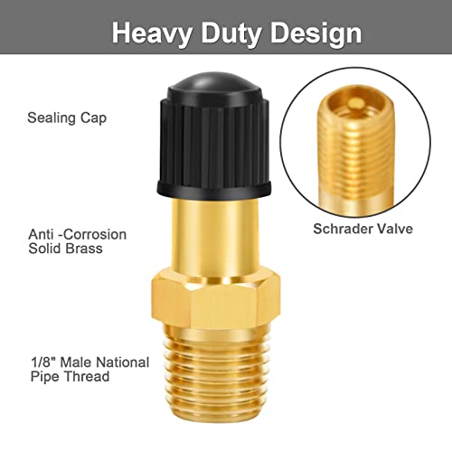 GODESON 1/8"NPT Tank Valve, Anti-Corrosion Brass Schrader Valve with 1/8"Male NPT,Using with Air Compressor Tanks(Pack of 4) - style: 1/8"NPT