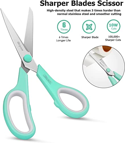 iBayam 8 '' Multipurpose Heavy Duty Scissors Bulk 24-Pack, 2.5mm Thickness Ultra Sharp Blade Shears with Comfort-Grip Handles for Household School Office Supplies, Right/Left Hand Tools - color: Mint, Grey, Purple, size: 24-Pack