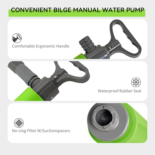 Manual Bilge Pump for Boats Kayak Canoe - Portable Siphon Pump, Kayak Bailer with Reversible Hose, Green, 19.7 Inch - color: Green, size: Large