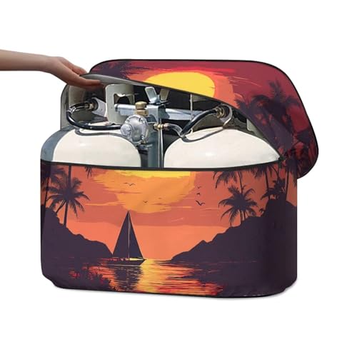 Boat Palm Double 20lb RV Propane Tank Cover Heavy Duty Propane Gas Cylinder Cover Dust-Proof All Weather Protection - color: Boat Palm, size: S(20LB)