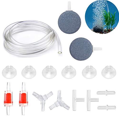 Transparent Airline Tubing Standard Aquarium Air Pump Accessories Kit with Check Valves, Air Stones, Suction Cups and Connectors for All Fish Tank - color: Transparent Hose, size: 2 Air Stone Disc +7 ft Airline Tube