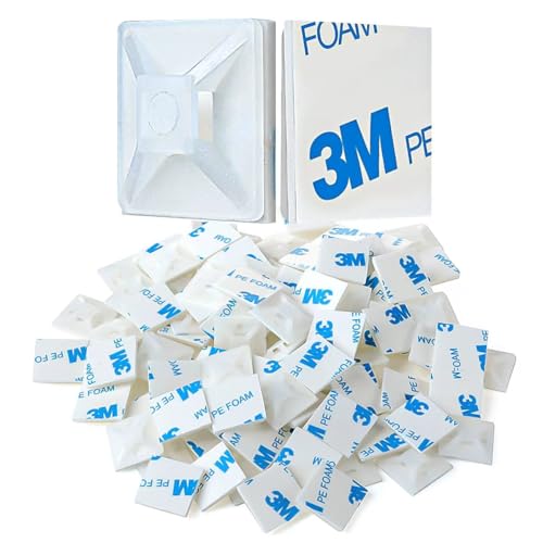 XHF 200 PCS 1/2" White Self Adhesive Cable Zip Tie Mounts Wire Cable Clips Holders Management Anchors Organizer Holders Squares(HS-100) - color: White, size: 1/2"-200pcs