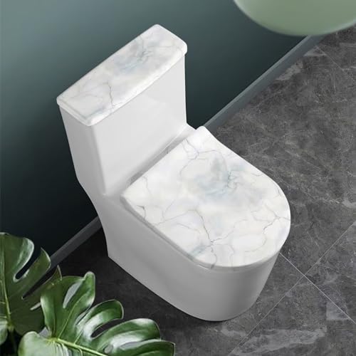 Bathroom Toilet Tank Lid Cover and Toilet Seat Lid Cover Set of 2, Easy to Clean Toilet Mat Protective Cover Home Indoor Decorations Universal Fits, White Marble - color: White Marble