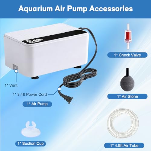 Aquarium Air Pump, Quiet Powerful Fish Tank Air Pump, Adjustable Fish Tank Bubbler with Air Stone, 2.3W/5.5W/8W Bubbler for Aquarium Fish Tank for Small Medium Large Fish Tank Up to 200 Gallon - size: 2.3 W(Tank Up to 80 Gallon Aquariums)
