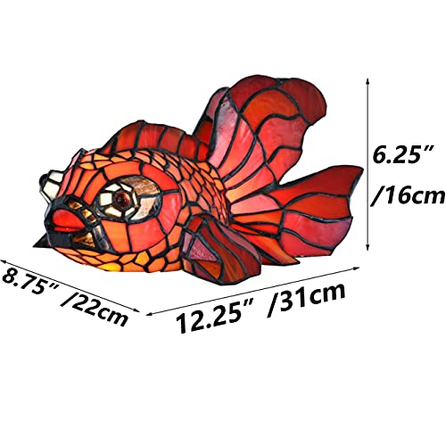 Bieye L10827 Red Telescope Fantail Goldfish Tiffany Style Stained Glass Table Lamp for Home Décor - color: Red Goldfish