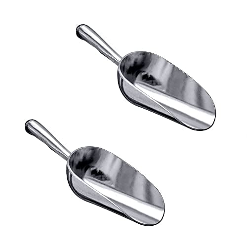 Amazing Abby - Elsa - 5-Ounce Aluminum Ice Scoops (Set of 2), Cast Aluminum Utility Scoops, Food-Grade, Good for Home and Commercial Use, NOT Dishwasher-Safe, Hand-Wash Recommended