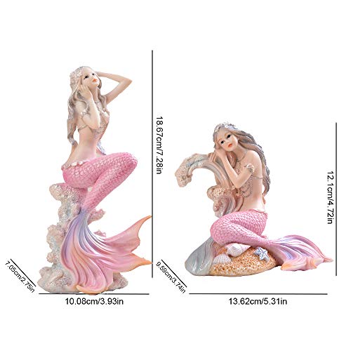 Rayberro Pink Mermaid Figurines 7.28" Resin Mermaid Sculpture Mediterranean Princess Ornaments Home Office Desktop Bookshelf Mermaid Collectible Figurines Crafts Fish Tank Aquarium Decoration - color: Pink Look Up, size: 7.28x3.93x2.75inch