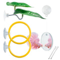 Betta Fish Toy Set: Betta Training Floating Mirror, Training/Feeding Ring, Spoon, and Resting Leaf. Promotes Exercise. Betta Toys, Resting & Feeding Kit. - color: Yellow