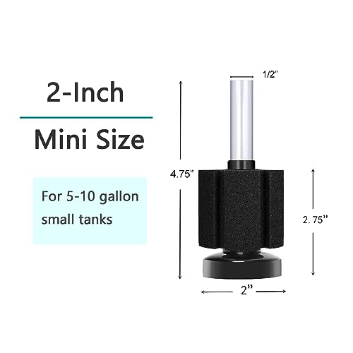 AQUANEAT Aquarium Air Powered Sponge Filter, Fish Tank Bio Bubble Filter with Airline Tubing, Valves, Suction Cup(up to 10Gal)