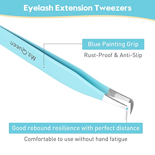 Ms.Queen Volume Tweezers For Eyelash Extensions, Fiber Tip Grip Lash Tweezers L-Shape Boot Mega Volume Mink Lashes Tweezers, Blue - style: 90 Degree Boot Tweezers