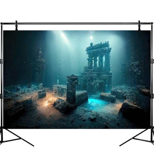 Fantasy Lost Underwater City Aquarium Background Misty Ancient Temple Stone Columns Fish Tank Background Under Water Magical Foggy Ruined Atlantis Buildings Reptile Tank Enclosure Backgrounds 48x24in