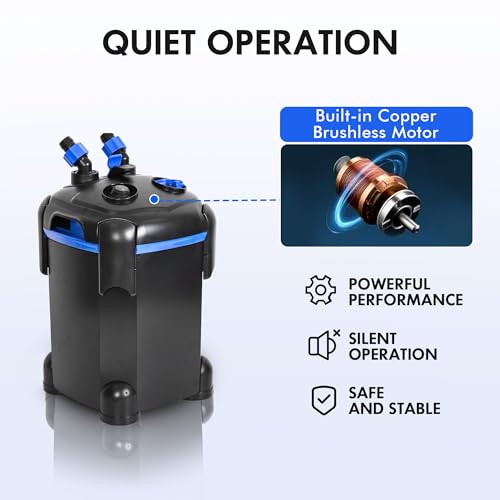AMOSIJOY Canister Filter, Ultra-Quiet External Aquarium Filter with Free Media for Large Fish Tanks and Aquariums - size: Medium