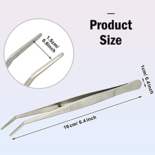 Honoson 10 Pcs Stainless Steel Tweezers for Crafting with Curved Serrated Tip Multipurpose Forceps Sewing Machine Tweezers Bulk (Silver) - color: Silver