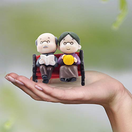 Mini Park Bench Grandpa Grandma Model Ornament Accessories for Bonsai Craft Miniature House Fairy Garden Decor-for DIY Decoration - size: Garden old couple
