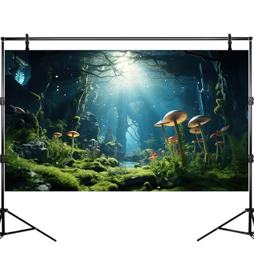 Jungle Rainforest Fish Tank Background Tropical Underwater Cave Aquarium Background Mushrooms Lush Green Moss Terrarium Backgrounds Lake Stream Rock Reptile Tank Backgrounds Wallpaper Poster 48x18in - size: 48(W)x18(H)inches/ 120(W)*45cm(H)