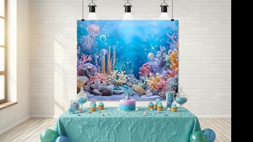 12x10ft Under The Sea Backdrop Ocean Theme Party Decorations Banner Mermaid Coral Jellyfish Underwater World Photography Background for Grils Baby Shower Birthday Photo Booth Prop - color: Pink, size: 12x10ft