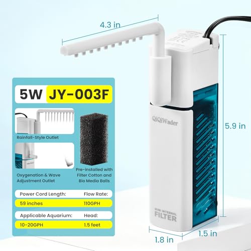Small Aquarium Filter, Fish Tank Filter, Suitable for 10-20 Gallon Fish Tanks, 5W 110GPH with Two Modes Switching Function. - size: 5W