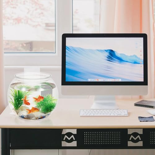 POPETPOP Small Fish Tank Desktop Aquarium Round Clear Plastic Fish Bowl for Home Office Decor 8.66X8.66X6.89 Inches