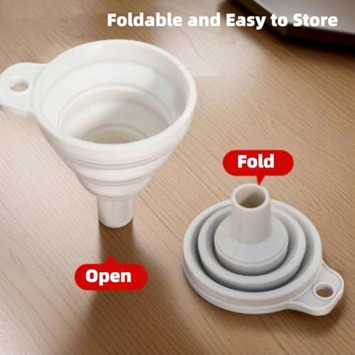 Silicone Collapsible Funnel for Kitchen Use, Food Grade Small Flexible Funnel for Liquid Transfer, Oil Change, Cooking, Water, Powder, Juice, Drink & Filling Bottles, Black - color: Black