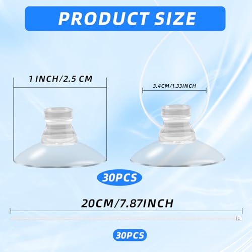 30 Pcs Aquarium Suction Cups with 30 Pcs Adjustable Zip Ties Set, Clear Fish Tank Suction Cups Without Hooks, Small Suction Cups for Aquarium Fish Tank Decoration Moss Shrimp Nest Reptile Hammocks
