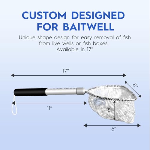 BasicGear Compact Baitwell Net for Live Bait – Soft Nylon Mesh, Aluminum Frame, EVA Non-Slip Grip & Anti-Drop Rope - size: Small