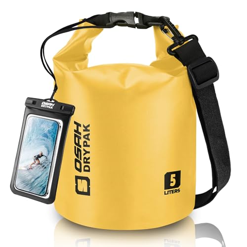 Waterproof Dry Bag, 5L/10L/20L/30L/40L Roll Top Lightweight Storage Backpack with Phone Case for Women & Men, Floating Waterproof Sack for Travel, Swimming, Kayaking, Paddle Board, Camping & Beach - color: YELLOW, size: 5L