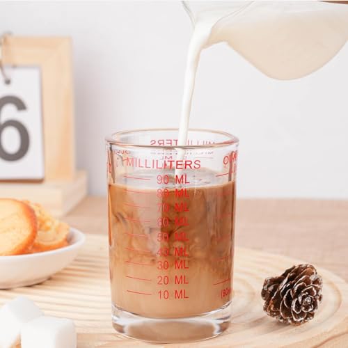 1 PACK Measuring Cup Shot Glass 3 Ounce/90ML Liquid Heavy Glass Red Scale