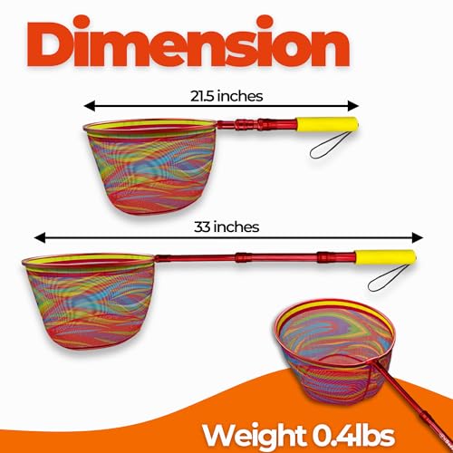 DaddyGoFish Kids Fishing Net - Extendable Telescopic Landing Net for Boy Girl Children Catching Small Fish Crab Shrimp Minnow Dragonfly Beach Pier Lake River Ocean - color: Style 1 (2 Pack, Red + Red)
