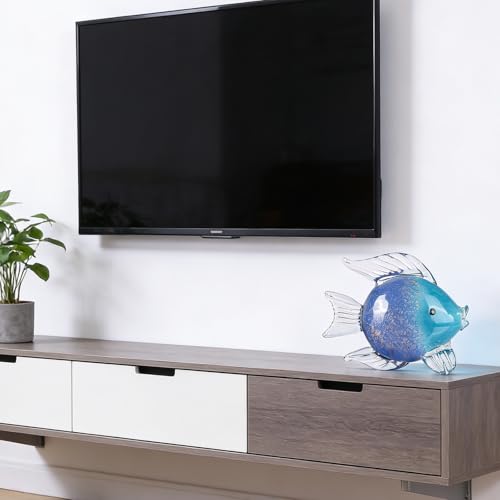 Blue Glass Fish Art Decoration Hand Blown Glass Fish Figurine, Art Paperweight Collection, Modern Office Luxury Decorations(WA-7)