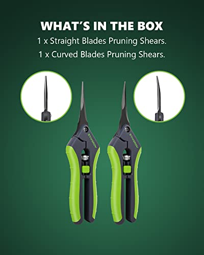 2pcs 6.5" Pruning Shears for Gardening, Ultra Sharp Garden Scissors for Precise Cuts, Stainless Steel Bonsai Clippers with Spring Loaded, 6.5 Inch Garden Shears (1pc Straight & 1pc Curved)