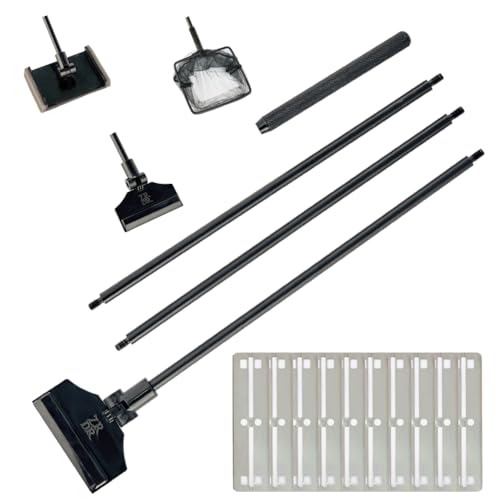 Stainless Steel Algae Scraper Aquarium Cleaning Tool for Glass Aquariums, Including Algae Scraper, Sponge Pad, Fish Net, Cleaning Brush, Adjustable Length, Durable, Does Not Hurt The Fish Tank