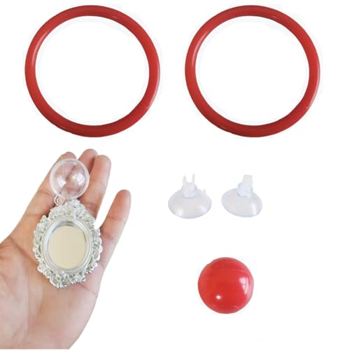 Betta Fish Enrichment Toys Ring and Mirror Floating Exercise Mirrors and Training Ring Floating Mirrors Aquarium with Feeding Rings Aquarium Accessories with Suction-Cup (Red) - color: Pink
