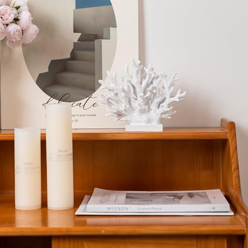 5.8" H White Coral Decor, Resin Coral Statue, Nautical Decorations for Home, Bedroom, Bathroom, Living Room, Beach/Coastal/Ocean Themed Cabinet Shelf Tabletop Decor - color: White, size: 5.83"H