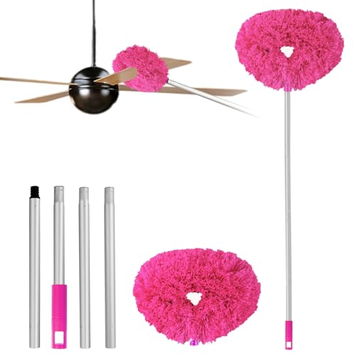 Ceiling Fan Cleaner Duster Reusable Microfiber Ceiling Fan Blade Cleaner Removable Duster with Extension Pole Adjusts 13 to 49.7 Inch for Cleaning Walls Bookshelves Furniture Door Window Top (Rosy) - color: Rosy