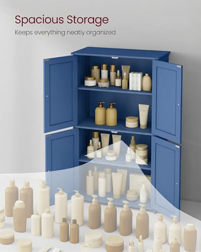 VASAGLE Floor Storage Cabinet, Shaker Cabinet with 2 Adjustable Shelves, 4 Doors, Tall Freestanding Organizer Unit, for Kitchen Bathroom Living Room, Bijou Blue UBBC553QE01S - color: Bijou Blue, style: 4 Doors（42.7"）