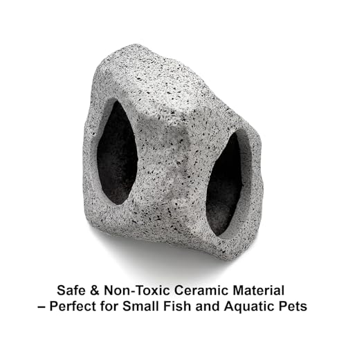 Aquarium Hideaway Rock Cave – Safe and Non-Toxic Ceramic Fish Tank Decorations, Betta Fish Cave and Aquarium Decor for Small Fish to Rest, Hide, and Play, Perfect Natural Tank Ornament
