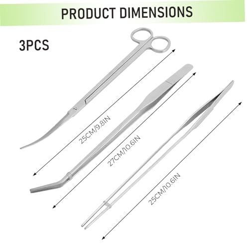 3Pcs Aquascaping Tools, Stainless Steel Aquarium Plant Tools with Straight & Curved Tweezers and Curved Scissors for Aquatic Plant Care & Tank Maintenance - Aquascape