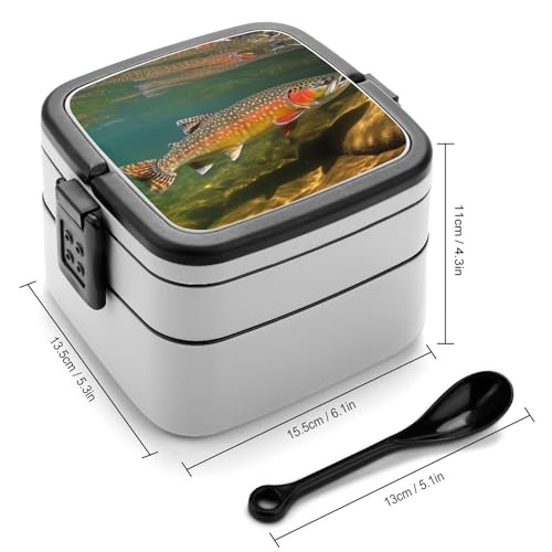 Brook Trout Fly Fishing Lunch Box Snack Containers with Lids, 2 Compartment Snackle Box Container, Leak-Proof Reusable Food Storage Container for Travel, Meal Prep, Camping, 1000ml