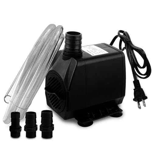 PULACO Large Flow: 800GPH（3000L/H）Submersible Pump with 6.5 ft Tubing, 45Watt Durable Fountain Water Pump With 4 Nozzles For Above 80 gallons Fish Tank or Pond - size: 800 GPH