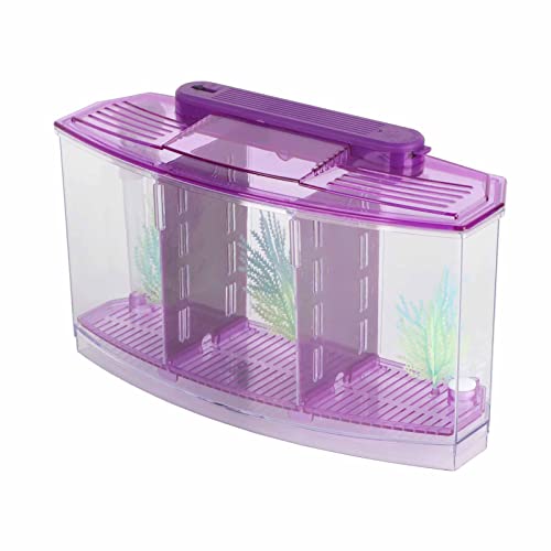 2 Betta Fish Tank With Divider, Aquarium Fish LED Acrylic Three Divisions Breeding Isolation Box for Small Fishes Aquarium Fish () - color: Purple