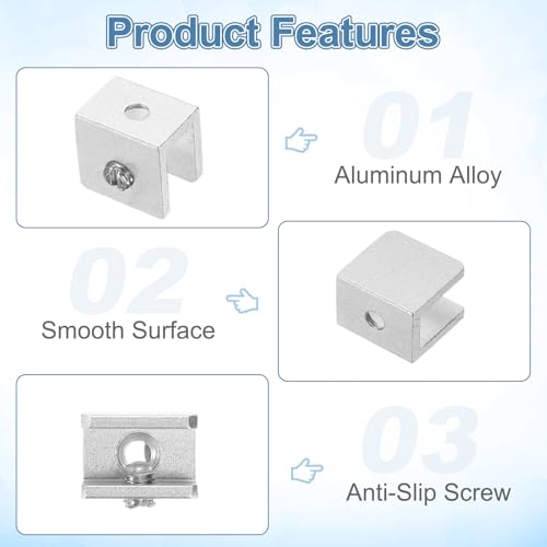 uxcell 4Pcs Glass Shelf Brackets, for 6-8mm Square Shape Glass Combination Fixing Mirror Bracket, Aluminum Alloy Clip Clamp with Screws for Glass/Wood Display Cabinet, Silver Tone - color: Silver Tone, size: 6-8mm