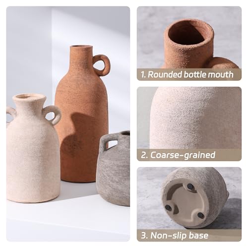 Ceramic Vase Set, 3Pcs Flower Vases for Modern Boho Farmhouse Decor, Decorative Vases for Pampas Grass & Dried Flowers, Distressed Finish - color: J