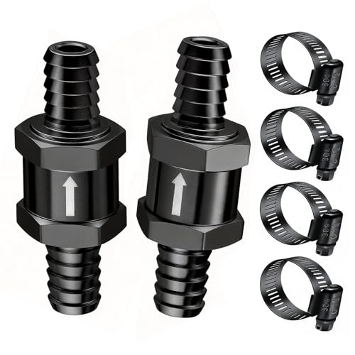 mxuteuk 2Pcs 3/8" 10mm Aluminium Black Non Return One Way Check Valve with 4Pcs 6-12mm Universal Adjustable Hose Clamps for Fuel Petrol Diesel Line Oil - color: Black, size: 3/8" 10mm