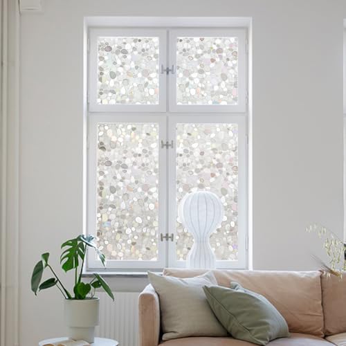 LEMON CLOUD Window Film, Vinyl Clings, Stained 3D Decorative Stickers for Glass, Static Door Window Covering, Tinted Window Decals, Frosted Privacy, Self-Adhesive, Pebble Pattern (23.6In X 78.7In) - color: Clear-pebble Pattern, size: 23.6 x 78.7 Inch