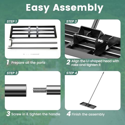 Goplus Lawn Leveling Rake, 30" x 10" Heavy Duty Level Lawn Tool w/ Ergonomic Handle for Soil, Effort-Saving Landscape Rake for Garden, Backyard, Golf Course, Farm, Pasture, Black - style: 30" x 10", Black