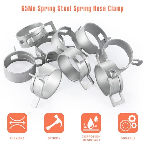60Pcs 0.35"(9mm) Spring Band Hose Clamps,Constant Tension Hose Spring Clamps, Fuel Line Silicone Vacuum Hose Steel Clamp,Low Pressure Air Clip Clamp for Automobiles(Grey) - color: Gery-60pcs, size: 0.35"(9mm)