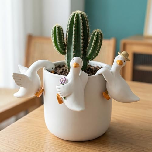 3PCS Goose Statue Duck Figurine Plant Pot Hanger Hugger, Resin Cute Goose Duck Ornament Garden Decor for Yard Lawn, Creative Gift for Plant Parents (3 Unique Styles) - style: Goose3